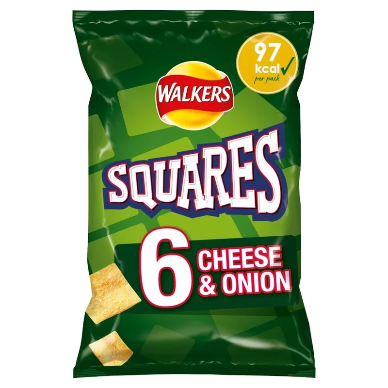 Walkers Squares Cheese & Onion Multipack Snacks Crisps 6x22g