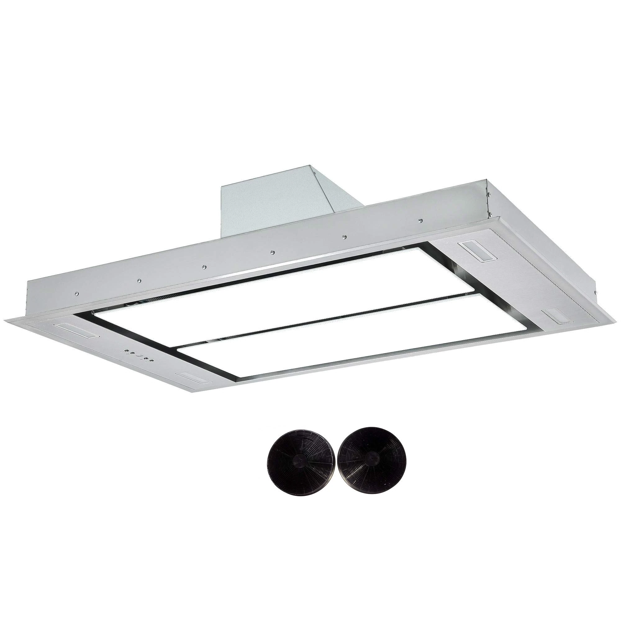 Cookology 110cm Extractor Fan, Built-into Ceiling Island Cooker Hood, Remote & Carbon Filters (White)