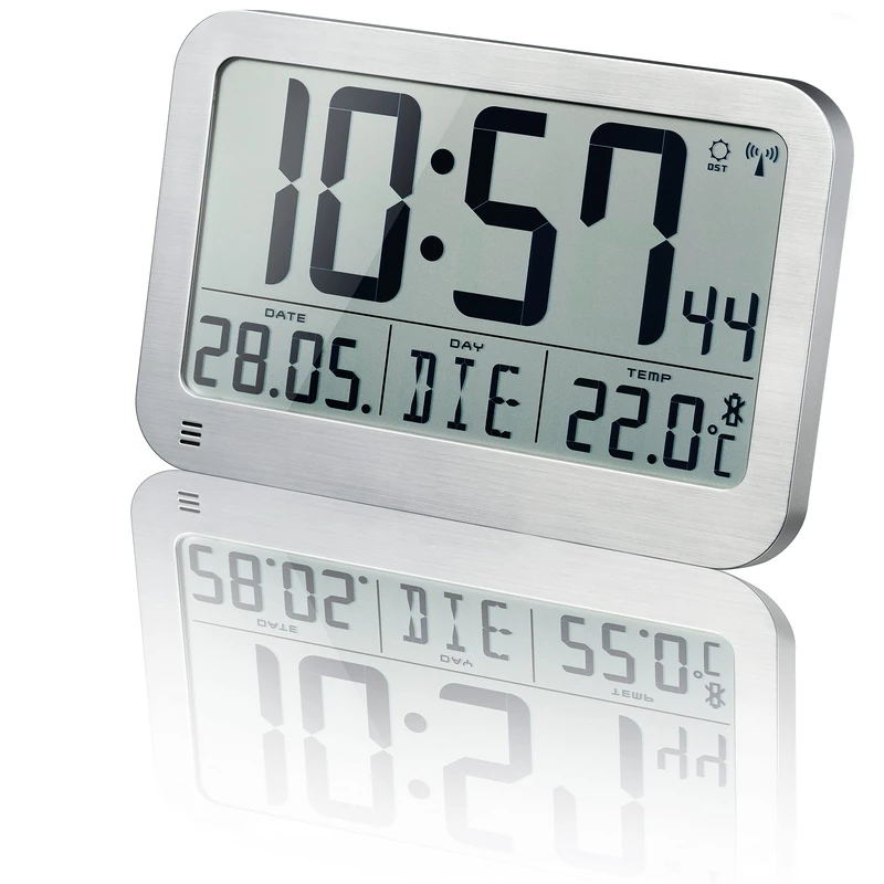 Bresser Optus MyTime MC LCD Digital Wall Clock Table Clock 225 x 150 mm with Thermometer Silver