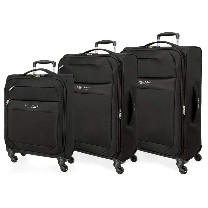 Roll Road Royce Black Luggage Set 55/66/76 cm Soft Polyester Combination lock 196L 4 Wheels Hand Luggage
