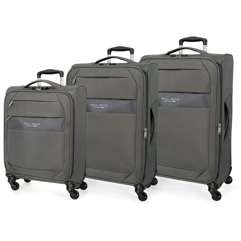 Roll Road Royce Grey Luggage Set 55/66/76 cm Soft Polyester Combination lock 196L 4 Wheels Hand Luggage