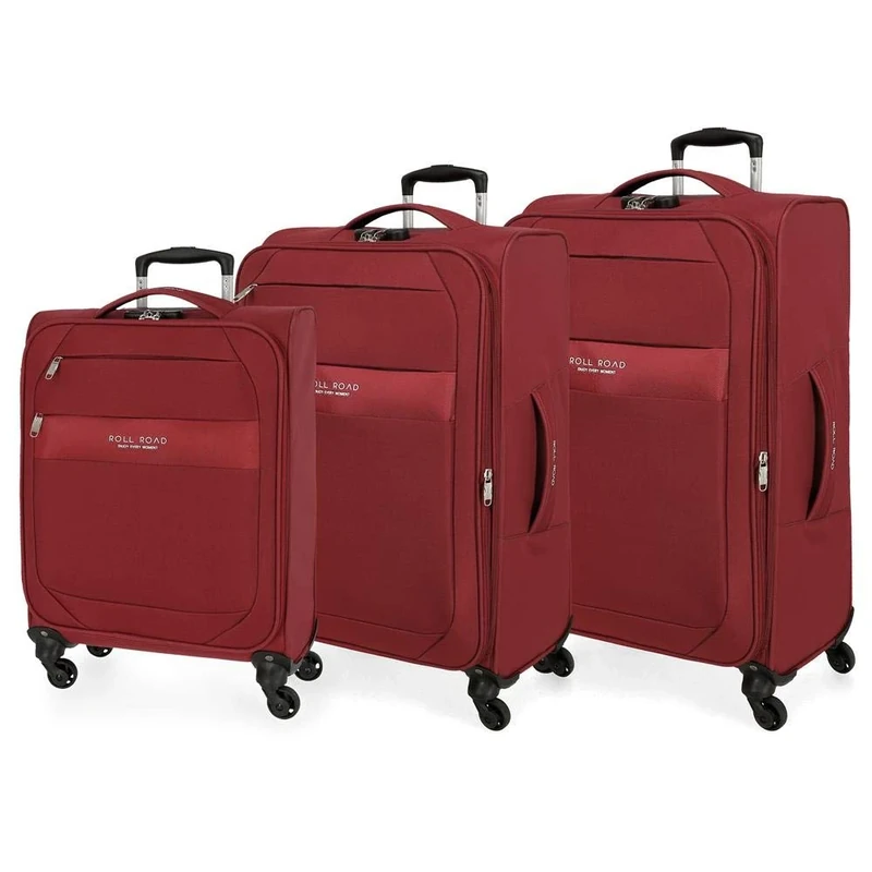 Roll Road Royce Red Luggage Set 55/66/76 cm Soft Polyester Combination lock 196L 4 Wheels Hand Luggage