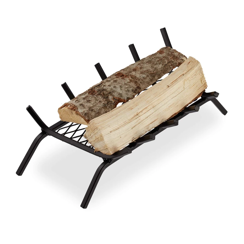 Relaxdays Fireplace Grate, Angular, Steel, Andiron, Gridiron, Solid & Sturdy, Log Grate With Feet, 16x58x28 cm, Black