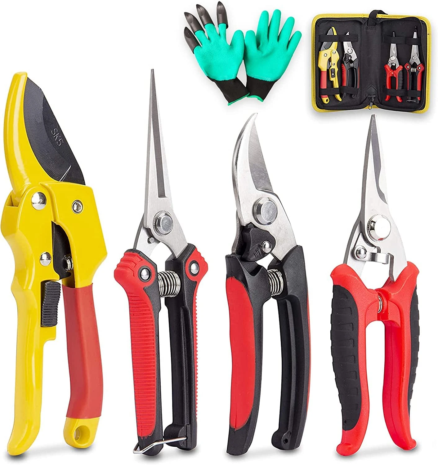 Fstop Labs 4 Packs Pruner Shears Garden Cutter Clippers, Stainless Steel Sharp Pruner Secateurs, Professional Bypass Pruning Hand Tools Scissors Kit With Storage Bag
