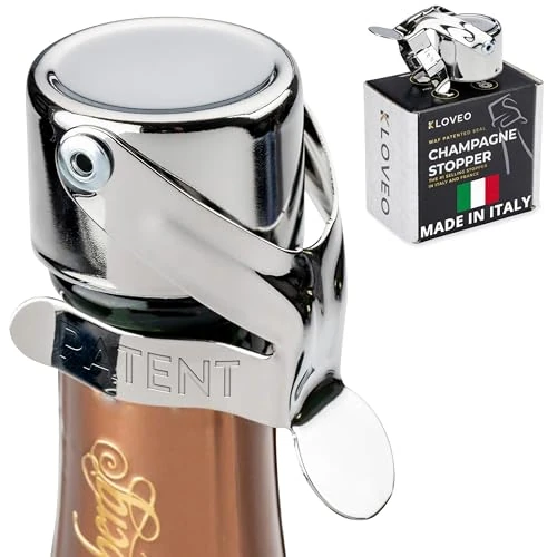 Champagne Stoppers by Kloveo - Patented Seal (No Pressure Pump Needed) Made in Italy - Professional Grade WAF Champagne Bottle Stopper - Prosecco, Cava, and Sparkling Wine Stopper