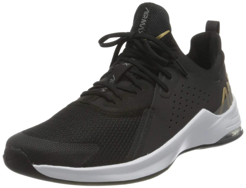 Nike Air Max Bella Tr 3 Gymnastics Shoe Black/Metallic Gold-Flat PEWTE 7.5