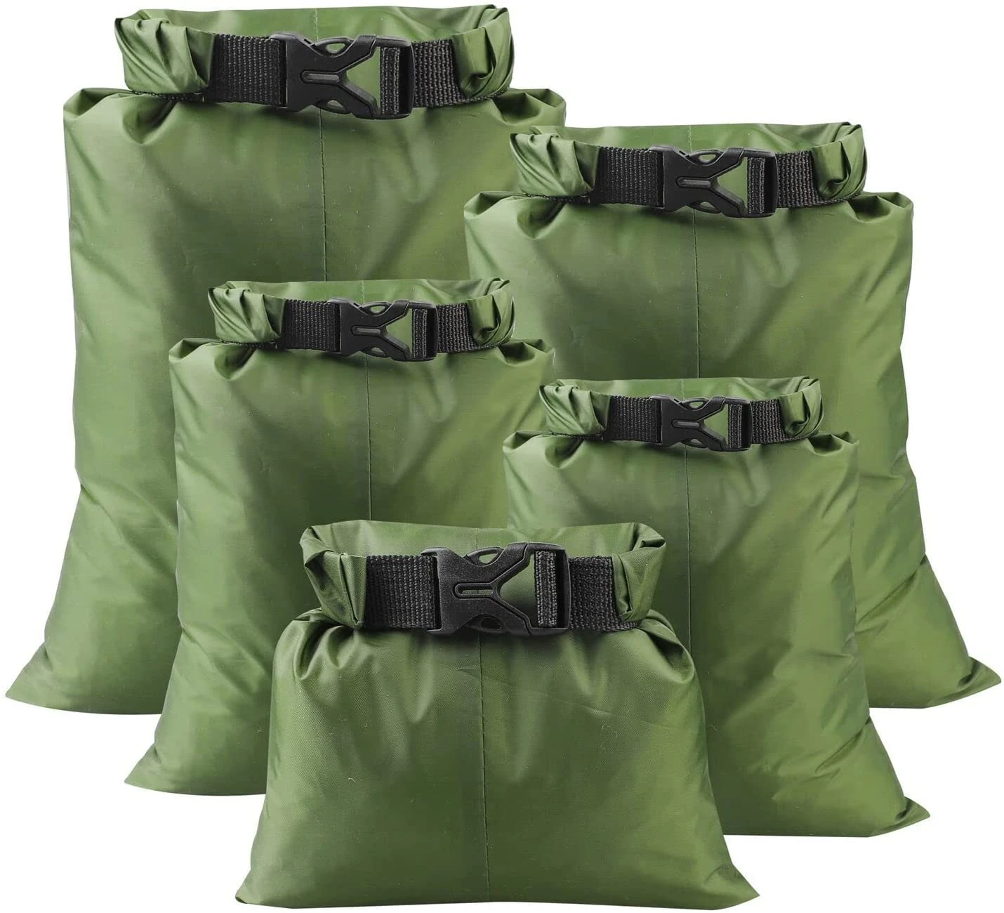 kuou 5Pcs Waterproof Dry Bags, Dry Sack Waterproof Bag Lightweight Snorkeling Drifting Bag Green (1.5L+2.5L+3.5L+4.5L+ 6L)