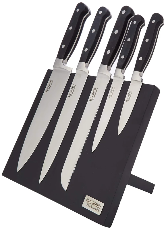 Ross Henery Professional Knives, 5 Piece Stainless Steel Kitchen Knife Set in on a Magnetic Block PREMMAG19