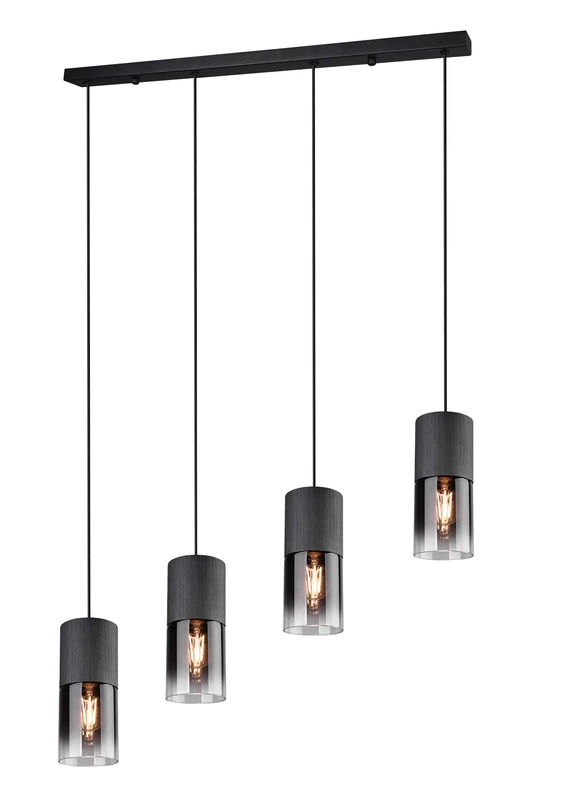 Trio Leuchten Robin 310600432 Pendant Light Matte Black Metal Smoked Glass Excl. 4 x E27.