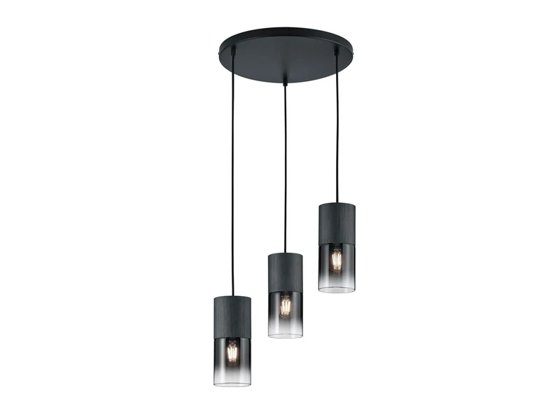 Trio Leuchten Robin 310630332 Pendant Light Matte Black Metal Smoked Glass Excl. 3 x E27.