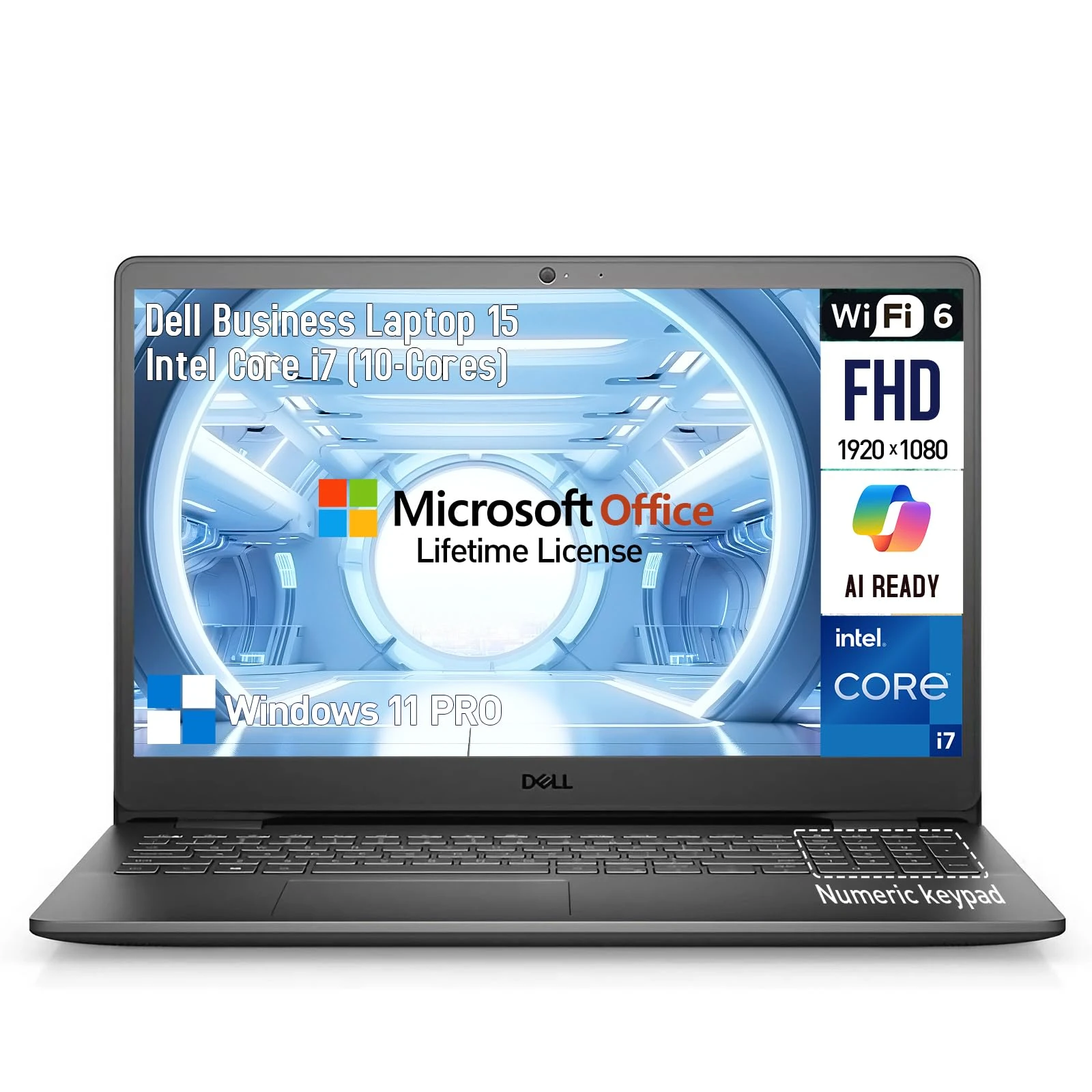Dell Inspiron 15 3000 Laptop Computer, 15.6 Inch FHD Business Laptop Notebook PC, Intel 10-Core i7 Laptop Windows 11 Pro, 64GB RAM 2TB SSD+512GB PSSD, Microsoft Office Lifetime,10-Key Number Pad,WiFi6