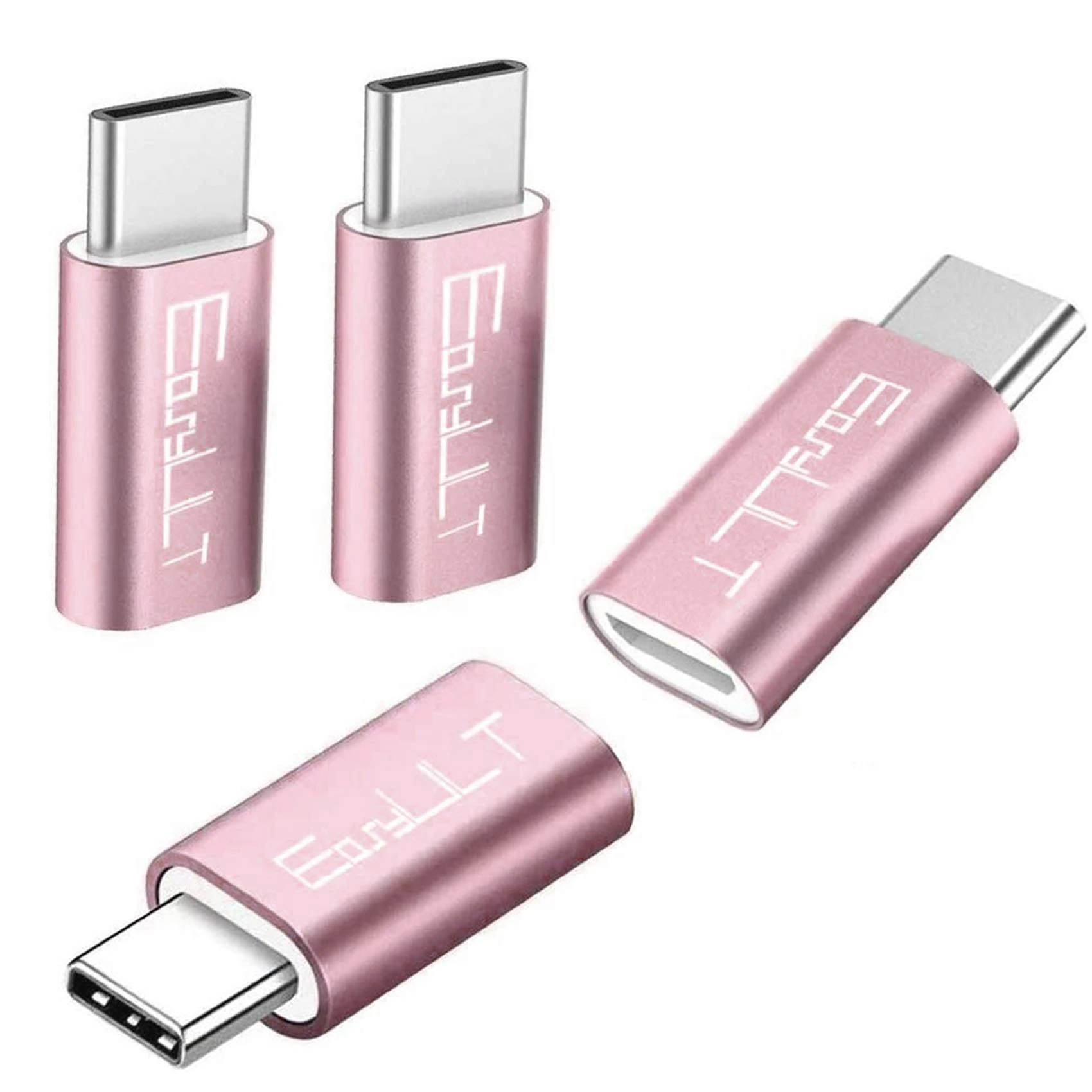EasyULT 4 Pack Micro USB to USB-C Adapter, Type C (Male) to Micro USB (Female) Converter Type C Adapter Compatible with Galaxy S8/S8+, S20 Note 20, Huawei P10 Plus/Honor 8, LG G6 and More(Rose Gold)