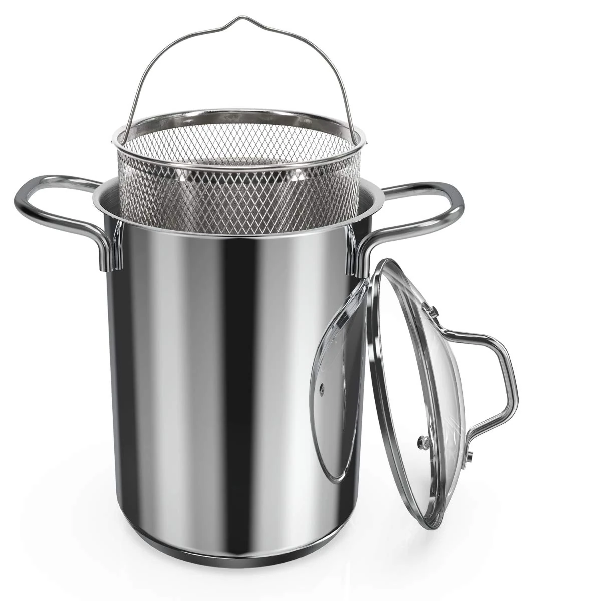 Navaris Asparagus Pot - Stainless Steel Asparagus Vegetable Steamer Spaghetti Pasta Stovetop Cooker with Removable Basket and Lid - BPA Free - 3.9L