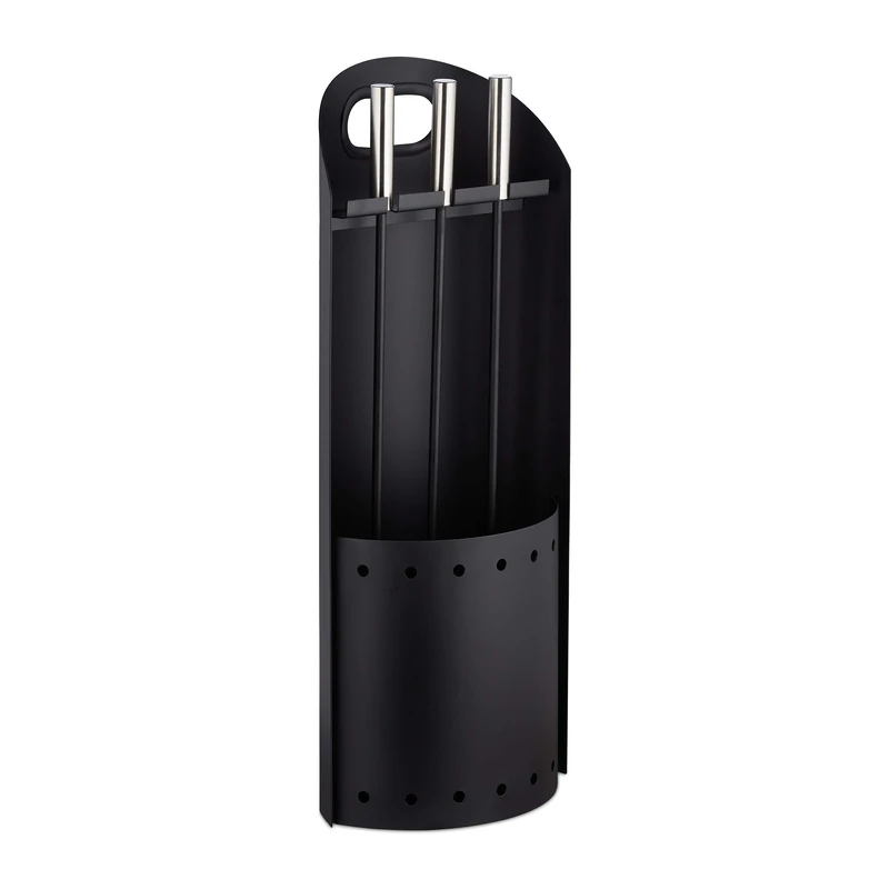 Relaxdays Modern Fireplace Set, 4-Piece Companion Tools, Shovel, Broom, Poker and Stand, Black