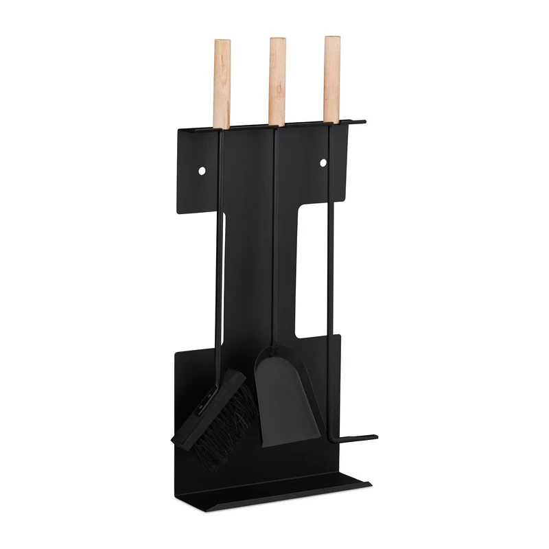 Relaxdays Modern Fireplace Set, 4-Piece Companion Tools, Shovel, Broom, Poker and Stand, Black