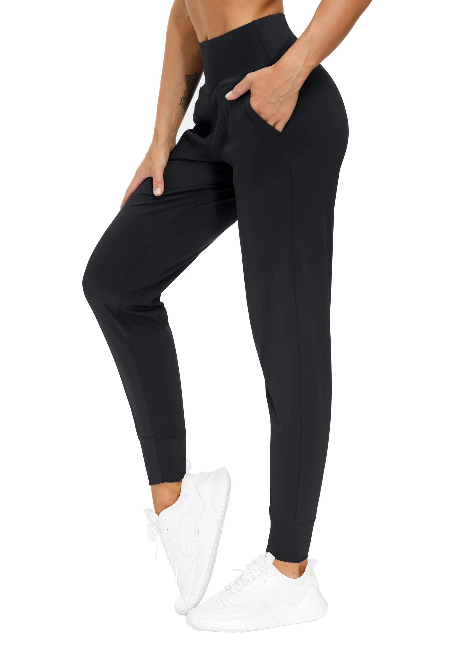The Gym People Women's Joggers Pants Lightweight Athletic Leggings Tapered Lounge Pants for Workout, Yoga, Running, Black, Large