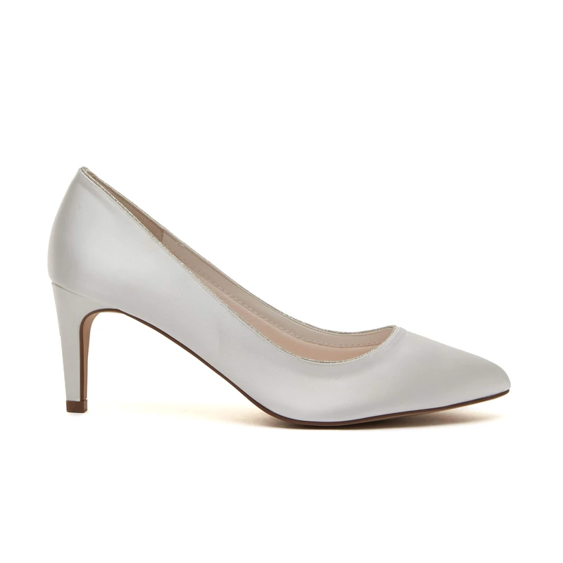 Rainbow Club Stella - Classic Ivory Satin Court Bridal Wedding Shoes with Subtle Silver Shimmer Detail, 5.5 UK