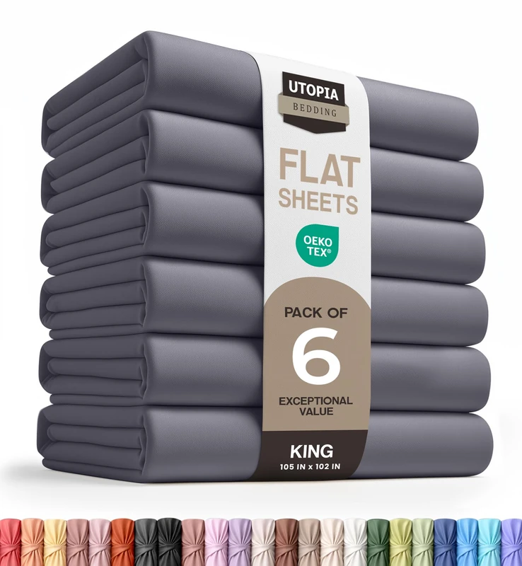Utopia Bedding Flat Sheets - Pack of 6 - Soft Brushed Microfiber Fabric - Shrinkage & Fade Resistant Top Sheet - Easy Care (King, Grey) - Image 1