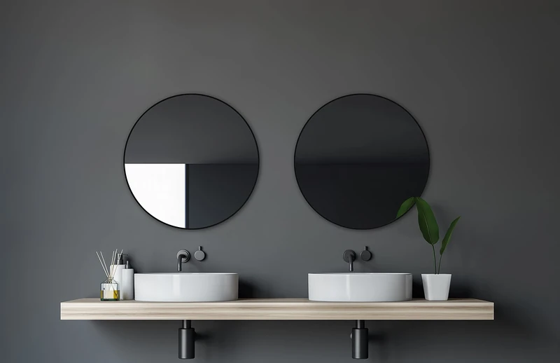 Talos Black Circle Design Wall Mirror, Aluminium Frame, Matt Black, 60 cm