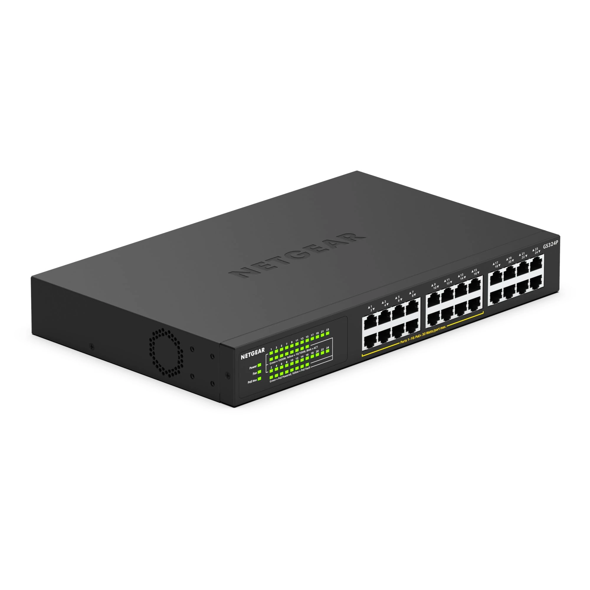 NETGEAR 24 Port PoE Switch GS324P - Ethernet Splitter - Ethernet Switch - Ethernet Hub - Plug-and-Play - Silent Operation - Desktop or Wall Mount