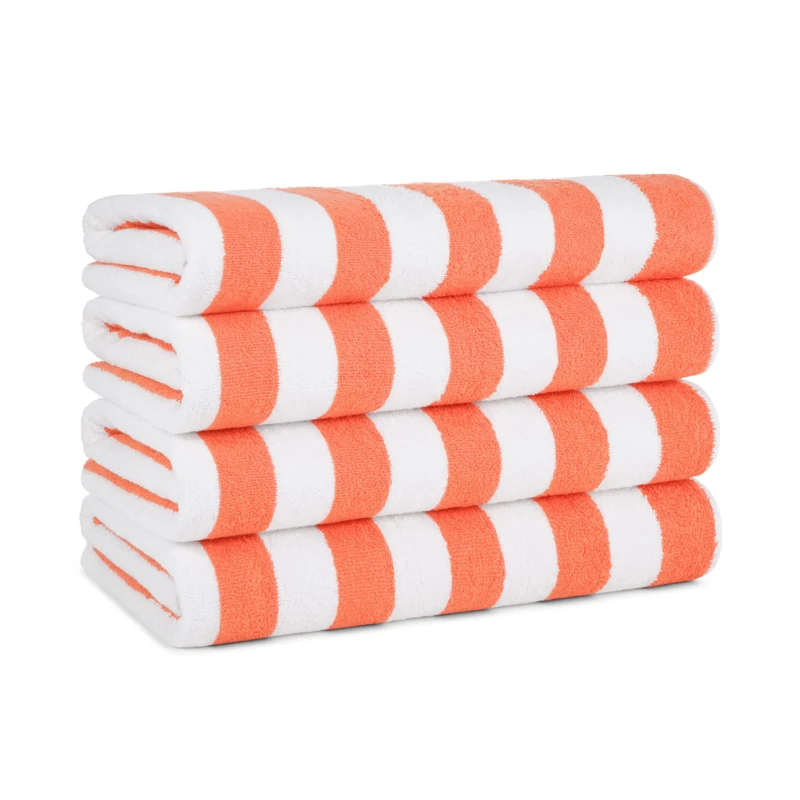 Arkwright LLC California Cabana Striped Oversized Beach Towel | Set of Four Extra Large 30" x 70" | 100% Ringspun Cotton Double Yarn Strength | Perfect Pool Towel, Beach Towel, Bath Towel (Coral)