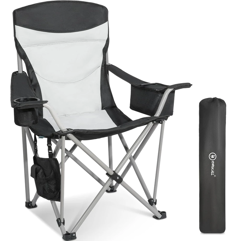 Homecall camping Folding chair 600D polyester with cooler pocket magzine bag black creamy-white