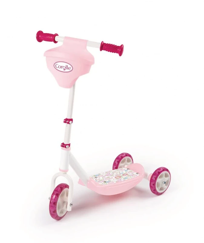 SMOBY - Corolle - Patinette 3 roues silencieuses - Strucure métale - Petite trottinette avec guidon réglable et porte poupon