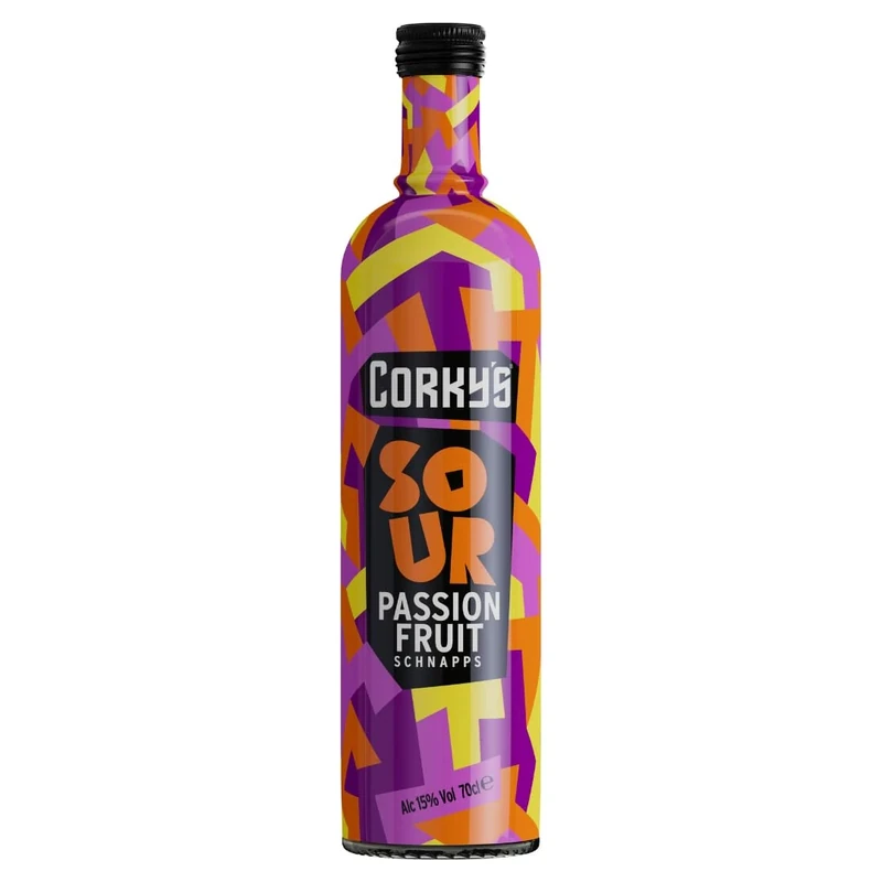 Corky's Sour Passion Fruit 70cl | Shots | 15% ABV |Sour Passion Fruit Liqueur | Vodka Schnapps | Party Shots, Cocktail Ingredient, Pre Drinks, Alcohol | Spirits | Flavoured Vodka