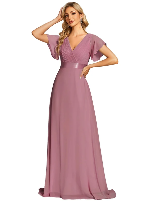 Ever-Pretty Women's Short Flutter Sleeves Empire Waist Elegant Chiffon Long Evening Dress Orchid 18UK