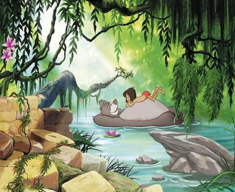 Papier Fototapete - Jungle Book Swimming with Baloo - Größe 368 x 254 cm - Image 1