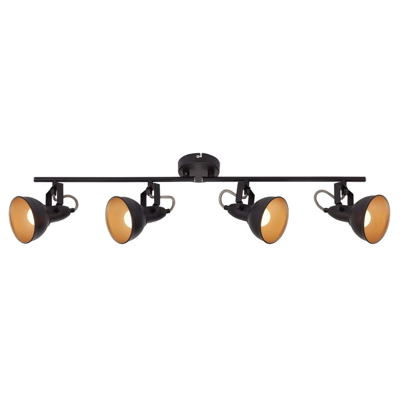 Briloner - Spot Ceiling Light, 4 x E14 Ceiling Spotlight Bar, Adjustable, Retro/Vintage, 40W, Metal, Black and Gold, 790x190mm (LxH)