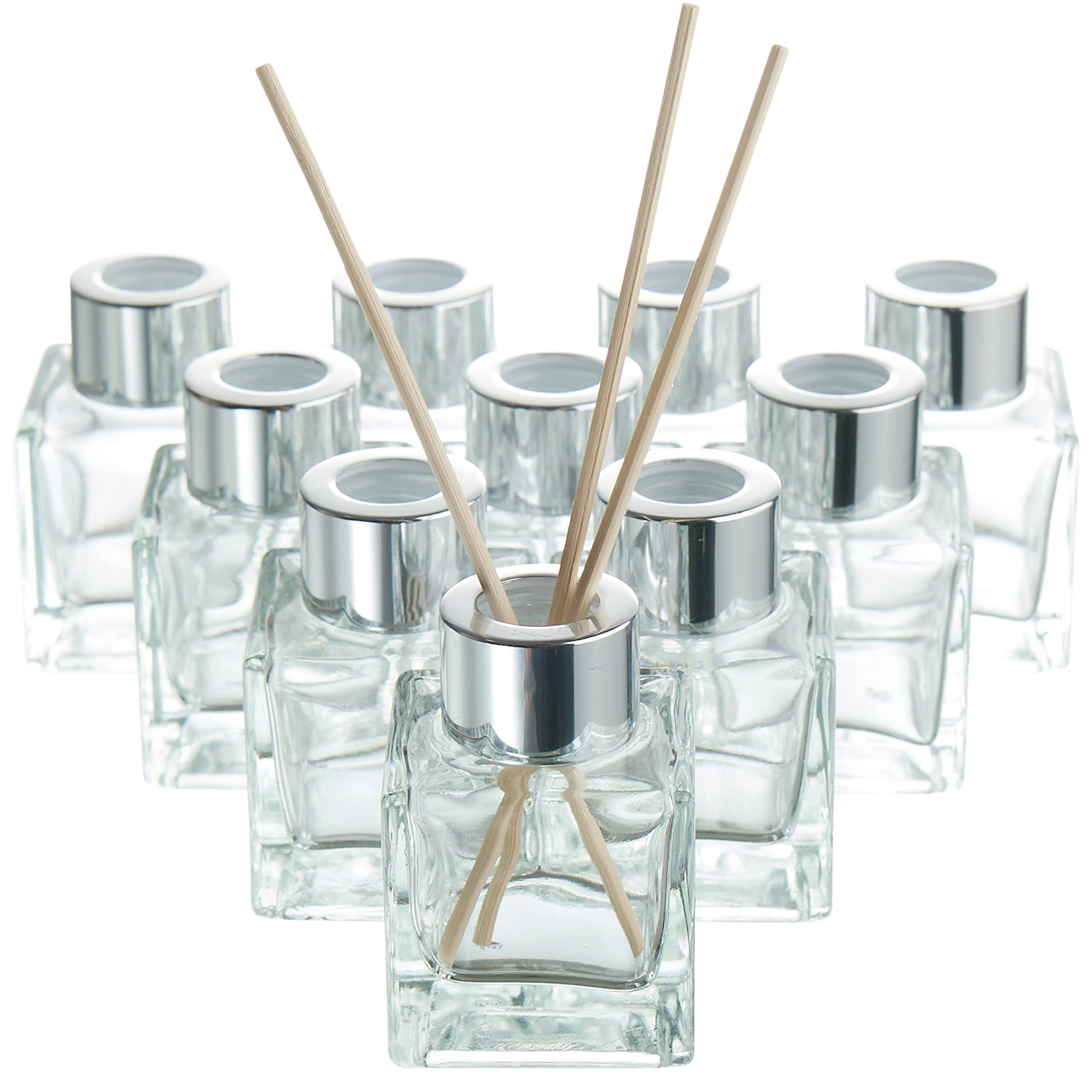 MATANA - 10 Empty Reed Diffuser Glass Clear Bottles with 40 Reed Diffuser Sticks, 50ml - Glass Diffuser Bottle Essential Fragrance Oil Diffusers for Home Bathroom Decorative, Glass Reed Diffuser