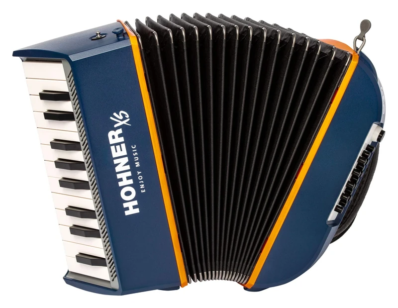 Piano Accordions. Hohner Chromatic Piano Accordion XS CHILDREN'S BLUE/ORANGE WITH BACKPACK.