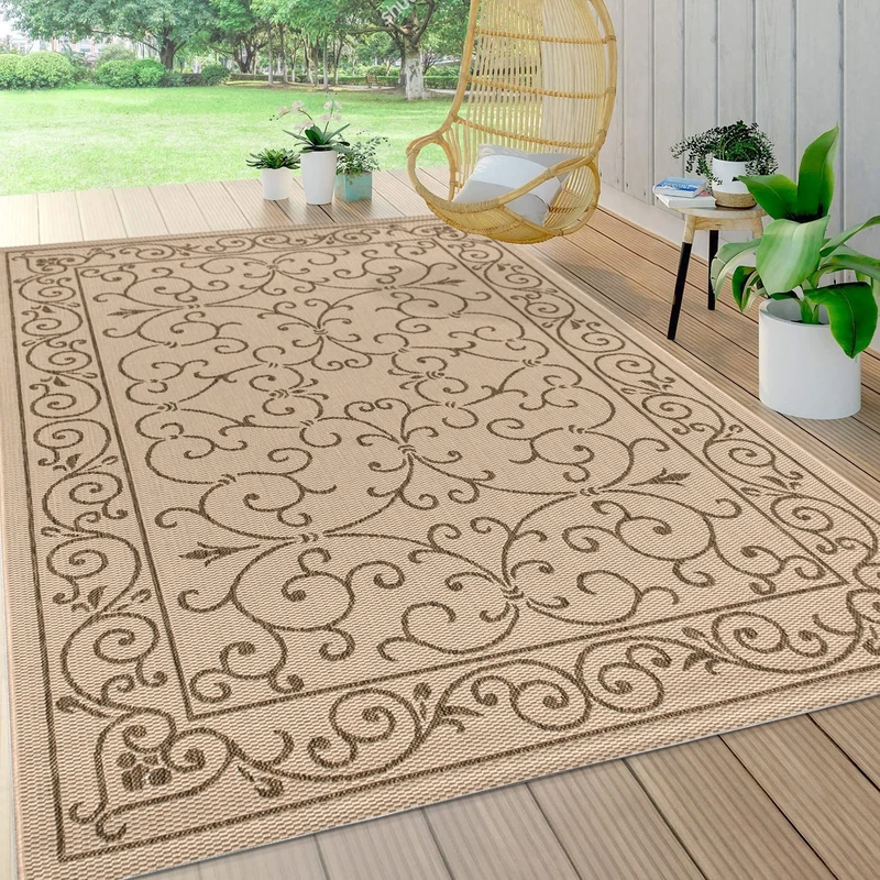 JONATHAN Y SMB106A-8 Charleston Vintage Filigree Textured Weave Indoor Outdoor Area Rug, Classic, Traditional, Easy Clean, Bedroom, Kitchen, Backyard, Patio, Non Shed, Beige/Brown, 240 cm X 300 cm