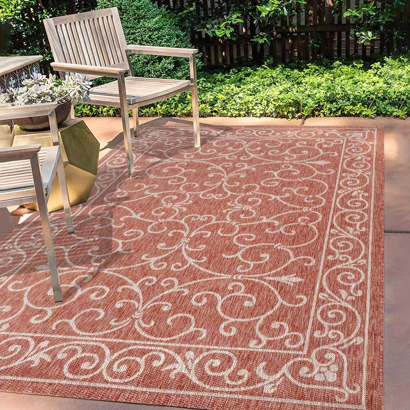 JONATHAN Y SMB106B-8 Charleston Vintage Filigree Textured Weave Indoor Outdoor Area Rug, Classic, Traditional, Easy Clean, Bedroom, Kitchen, Backyard, Patio, Non Shed, Red/Beige, 240 cm X 300 cm