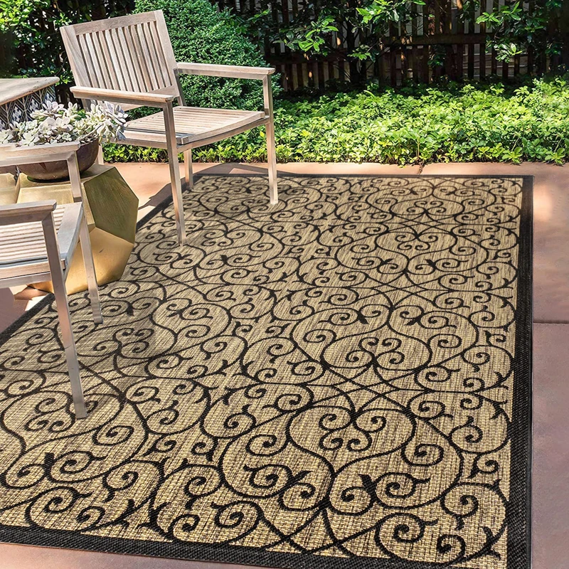 JONATHAN Y SMB107A-5 Madrid Vintage Filigree Textured Weave Indoor Outdoor Area Rug, Classic, Traditional, Easy Cleaning, Bedroom, Kitchen, Backyard, Patio, Non Shed, Black/Khaki, 150 cm X 240 cm