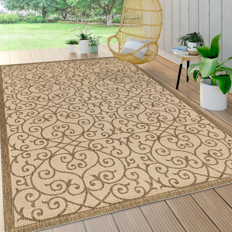 JONATHAN Y SMB107B-8 Madrid Vintage Filigree Textured Weave Indoor Outdoor Area Rug, Classic, Traditional, Easy Cleaning, Bedroom, Kitchen, Backyard, Patio, Non Shed, Beige/Brown, 240 cm X 300 cm