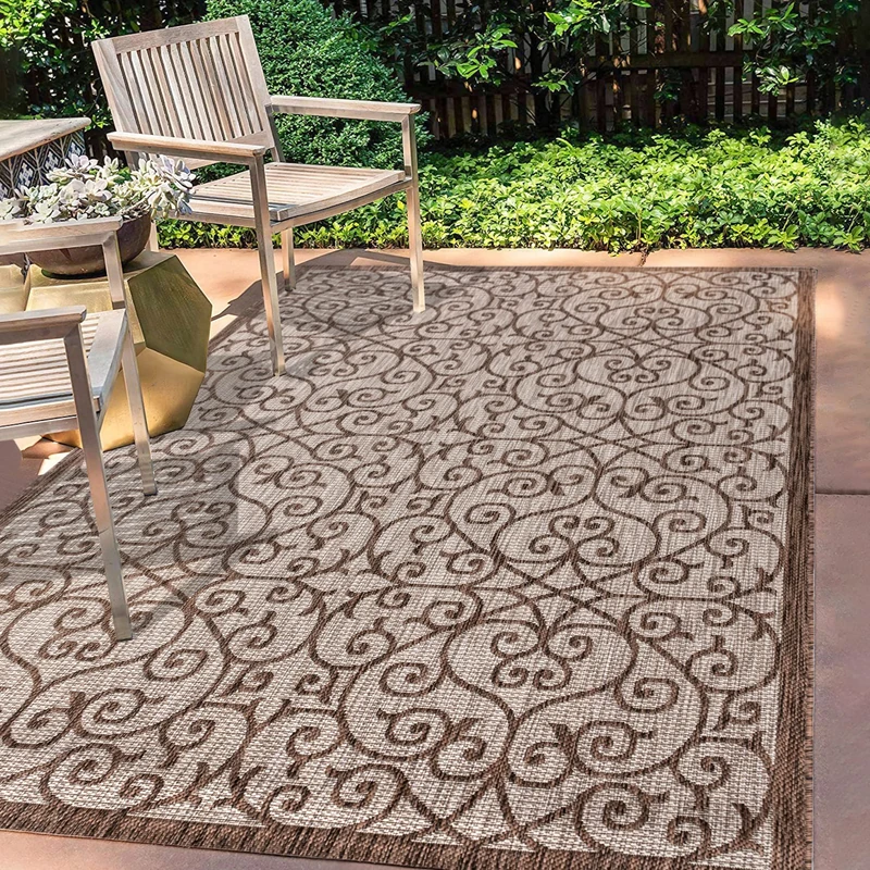 JONATHAN Y SMB107C-8 Madrid Vintage Filigree Textured Weave Indoor Outdoor Area Rug, Classic, Traditional, Easy Clean, Bedroom, Kitchen, Backyard, Patio, Non Shed, Taupe/Espresso, 240 cm X 300 cm