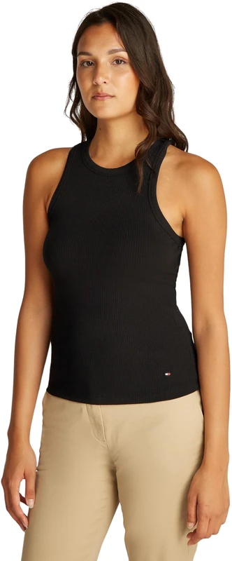 Tommy Hilfiger Women’s Slim Rib Stretch Tank Top, Black (Black), XS