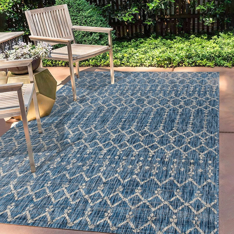 JONATHAN Y SMB108B-5 Ourika Moroccan Geometric Textured Weave Indoor Outdoor Area Rug, Bohemian, Sc&inavian Easy Cleaning, Bedroom, Kitchen, Backyard, Patio, Non Shed, Navy/Light Gray, 150 cm X 240 cm