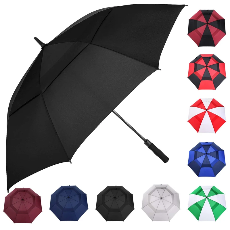 MRTLLOA Automatic Open Golf Umbrella, Extra-Large Oversized Double Canopy Vented Windproof Waterproof Stick Rain Golf Umbrellas for Men and Women (Black, 68 inch) - Image 1