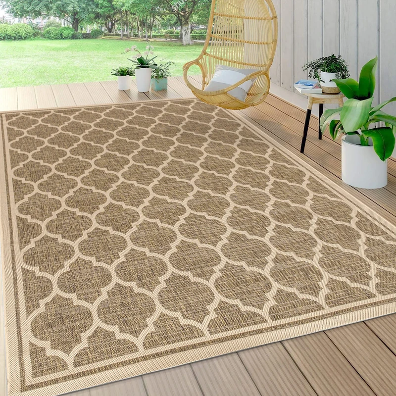 JONATHAN Y SMB109A-5 Trebol Moroccan Trellis Textured Weave Indoor Outdoor Area Rug, Modern, Coastal, Bohemian Easy Cleaning, Non Shedding, Brown/Beige, 150 cm X 240 cm