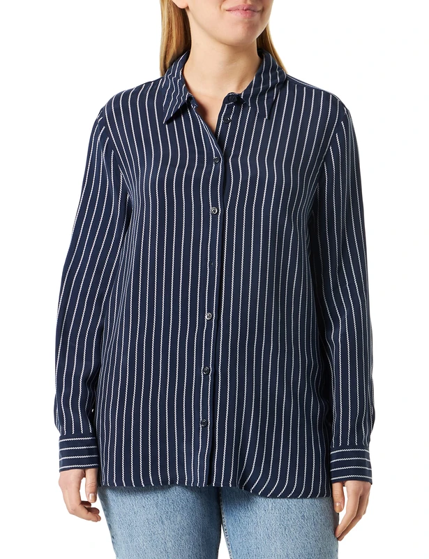 Tommy Hilfiger Women Cupro Rope Blouse, Blue (Rope Stripes/Carbon Navy/White), 38 - Image 1