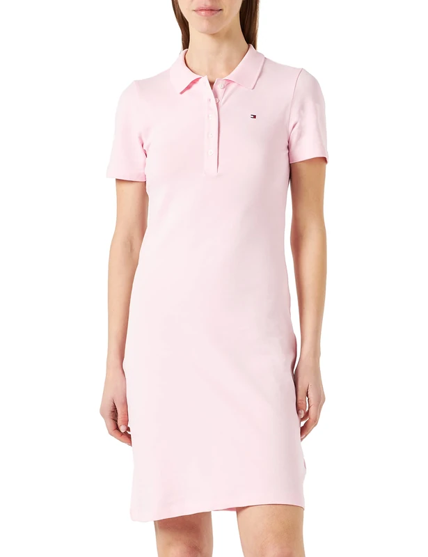Tommy Hilfiger Women 1985 Slim Piqué Polo Dress Slim Fit, Pink (Pastel Pink), L