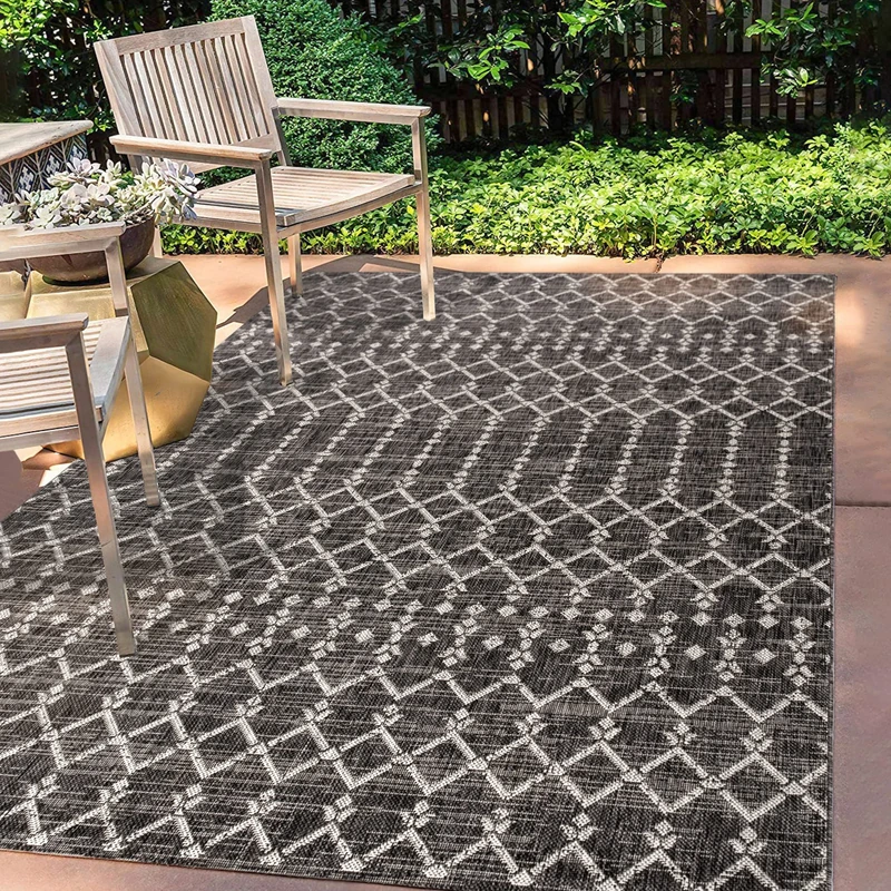 JONATHAN Y SMB108F-5 Ourika Moroccan Geometric Textured Weave Indoor Outdoor Area Rug, Bohemian, Sc&inavian Easy Cleaning, Bedroom, Kitchen, Backyard, Patio, Non Shed, Black/Gray, 150 cm X 240 cm