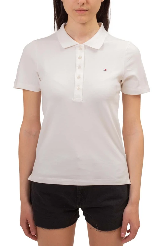 Tommy Hilfiger Women 1985 Slim Piqué Short-Sleeve Polo Shirt Slim Fit, White (Ecru), XL