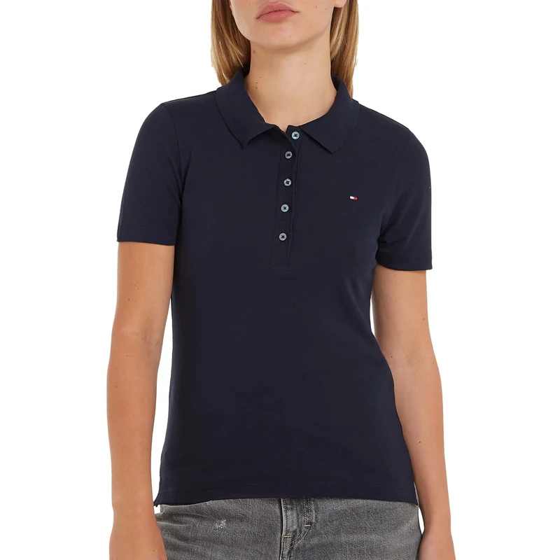 Tommy Hilfiger Women 1985 Slim Piqué Short-Sleeve Polo Shirt Slim Fit, Blue (Desert Sky), L