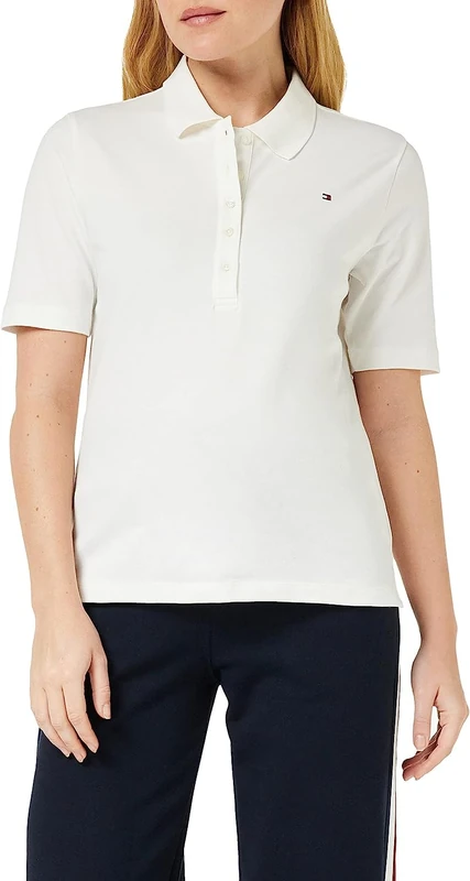 Tommy Hilfiger Women 1985 Piqué Polo Short-Sleeve Polo Shirt Regular Fit, White (Ecru), L