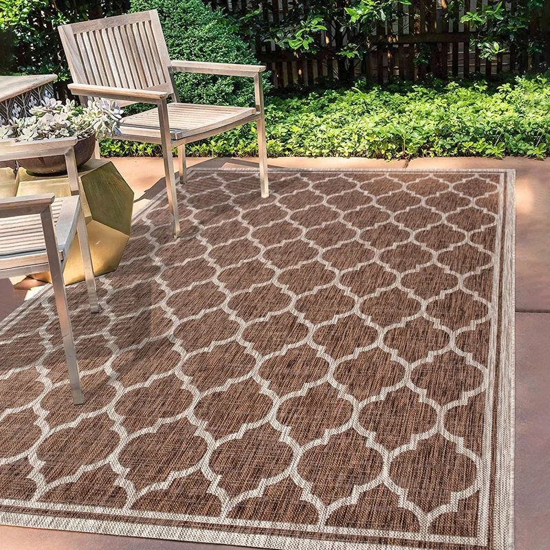 JONATHAN Y SMB109B-5 Trebol Moroccan Trellis Textured Weave Indoor Outdoor Area Rug, Modern, Coastal, Bohemian Easy Cleaning, Non Shed, Espresso/Taupe, 150 cm X 240 cm