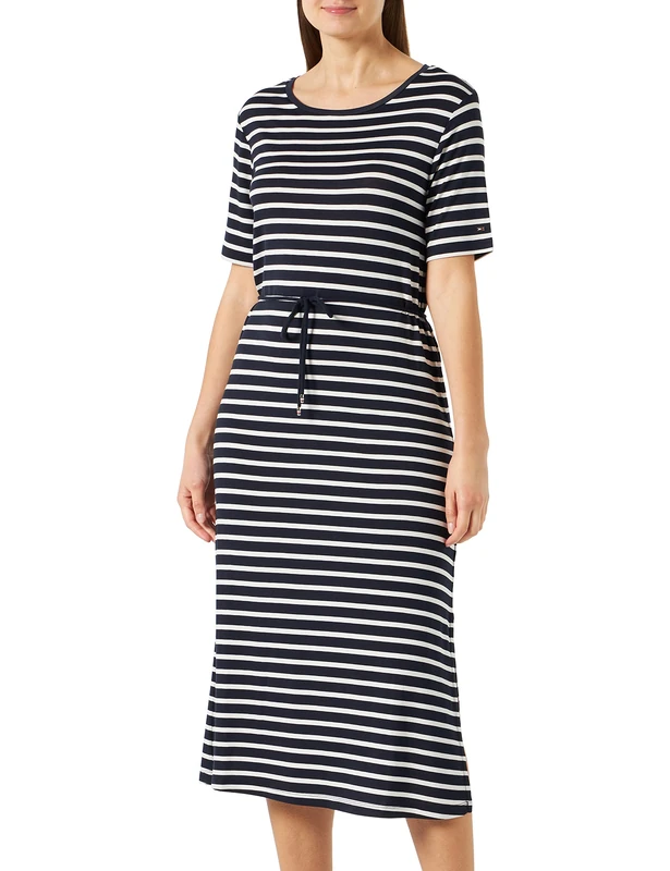 Tommy Hilfiger Women T-Shirt Dress Stretch, Multicolor (Breton Stripes Desert Sky/W White), L